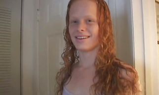 Staggering redhead maid Tina gives a sloppy blowjob