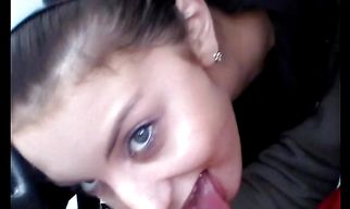 Aroused brunette girlfriend Nicky gives a blowjob before being joyfully pussy banged