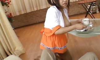 Overwhelming busty japanese girl Rika Momoi gives steamy blowjob and gets twat fingered