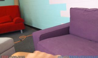 Shameless latin brunette chick fucks just with his condom on