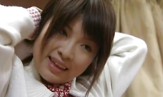 Glorious oriental honey gropes her tits while receiving a hard pounding