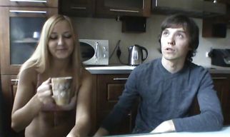 Tempting blonde teenie struggles to swallow a hard dong