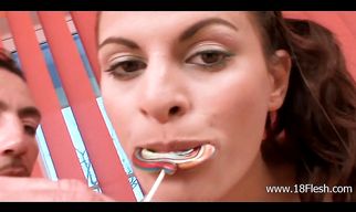 Lustful brunette teenie Alana could not hold back from fucking dude because she was very horny