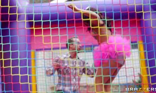 Insatiable Mischa Brooks wears a cute summer dress while giving a blowjob