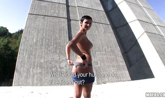 Cute young Gabrielle Gucci rubs male's pecker with her feet