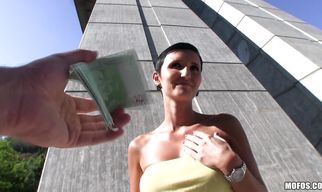 Cute young Gabrielle Gucci rubs male's pecker with her feet