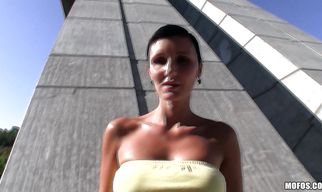 Cute young Gabrielle Gucci rubs male's pecker with her feet