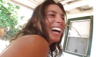 Nasty brunette girlie Naomi can handle that giant stick