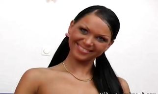 Sexy blonde maid Cristina Bella receives a throbbing boner in her perfect twat