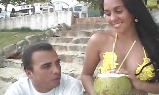 Lovable Aline seduces a dude with her covered tits