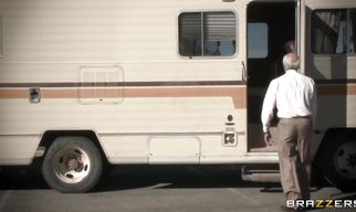 Enticing Rikki Six with large tits gets pounded hard and fast by man