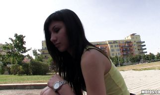 Hot-tempered Mona cheerfully reveals her round perfect tits and shaved tang