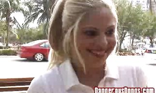 Elegant blonde cutie Darby impaled by a big throbbing cock