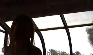 Startling Lindsy rubs her clit while being banged