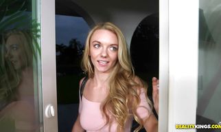 Beautiful blonde Molly Mae eagerly hops on a stiff prick