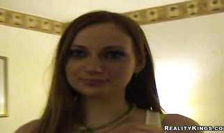 Redhead hottie Christine's frisky hang nicely while she sucks a cock