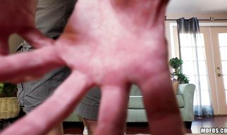 Extraordinary Honey Gold is sucking lad's pecker while kneeling in front of him