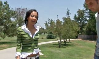 Enchanting gal Veronique Vega gives expert head to a thick boner