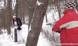 Luxurious teen brunette girlie Naomi E takes a mate's dangler in her juicy cherry