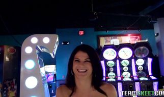 Naughty brunette Aubrey Sky loudly takes a hard packing monster from behind