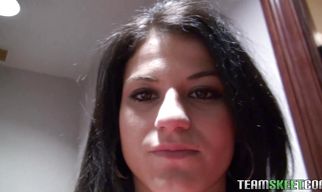 Naughty brunette Aubrey Sky loudly takes a hard packing monster from behind