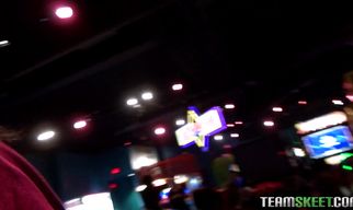 Naughty brunette Aubrey Sky loudly takes a hard packing monster from behind