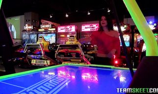 Naughty brunette Aubrey Sky loudly takes a hard packing monster from behind